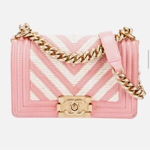 100% AUTHENTIC & RARE🩷CHANEL🤍BOY BAG IN PINK TWEED & LEATHER